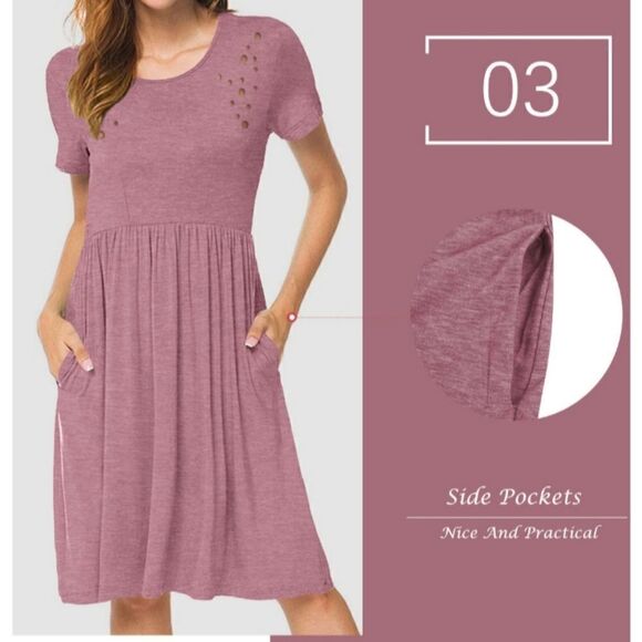 NWOT Hubery Crew Neck Short Sleeves Relaxed FitPleated Dress Size S - Picture 5 of 10